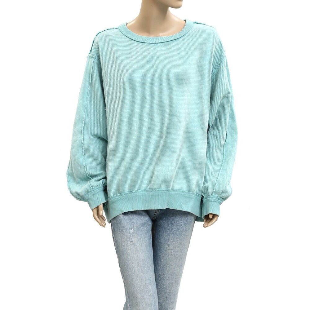 Free People  We The Free Thermal Striped Printed Pullover Top Oversized L 282830